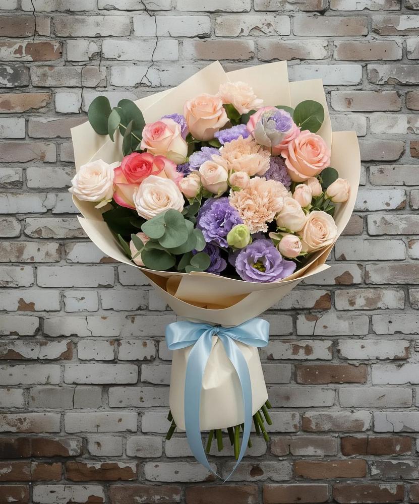 Букет цветов из: Розы, Лизиантусы и Гвоздики в Эртиле