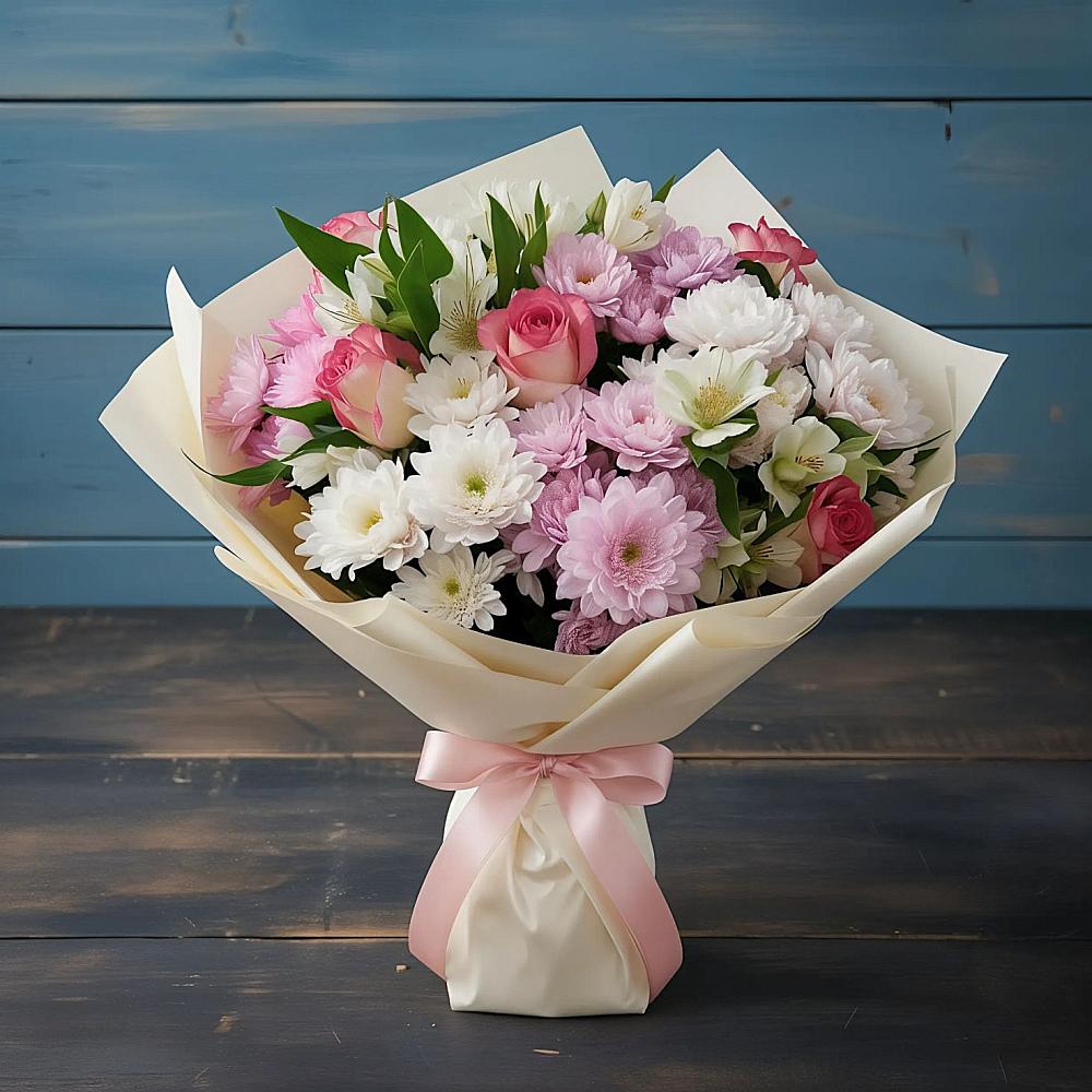 Букет цветов из: Хризантемы, Альстромерии и Розы в Эртиле